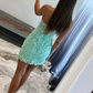 Lace-Up Appliques Strapless Sheath Homecoming Dress,Y2490
