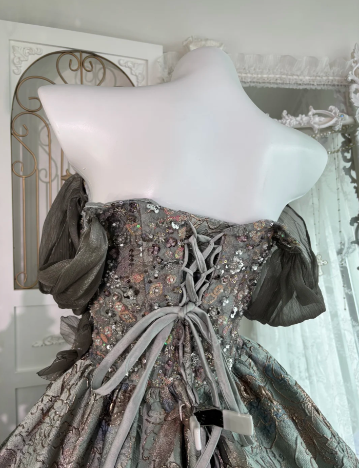 Unique Relief Satin Ball Gown Off The Shoulder Beaded Birthday Quinceanera Dress SP1460