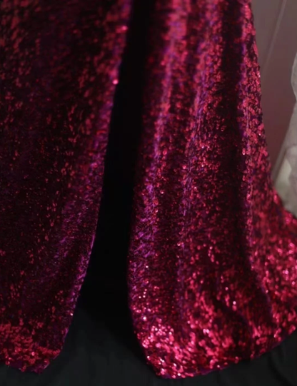 Sparkly Spaghetti Straps Hot Pink Sequin Mermaid Long Wedding Guest Dress Evening Gown SP1246