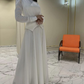 Chic White A-line Long Sleeve Evening Dress,Unique Prom Gown Y6885