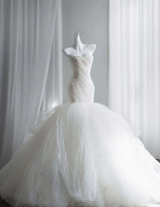 Fairy Strapless Bridal Dress Tulle Mermaid Long Wedding Dress SP1523