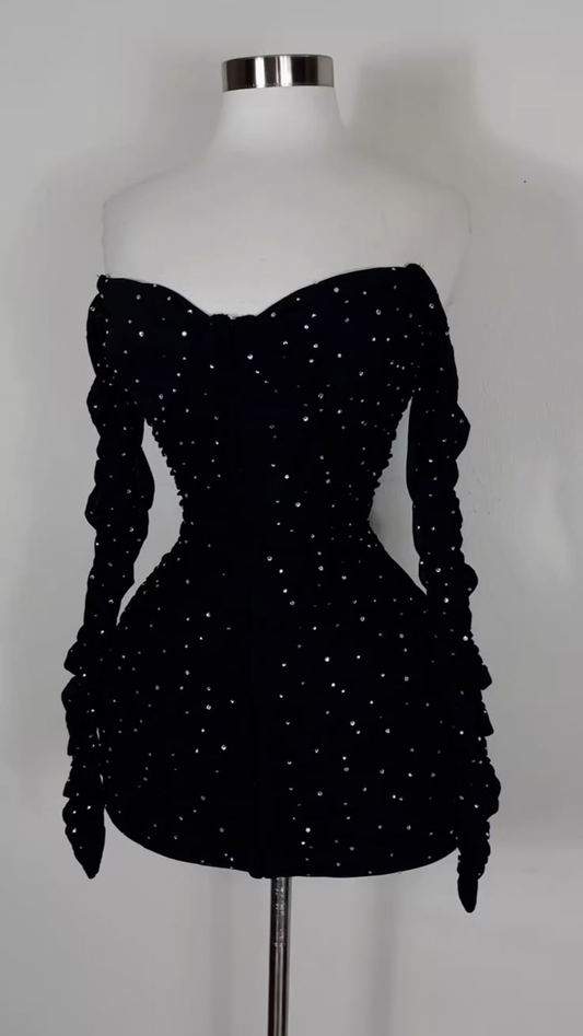 Sexy Black Off The Shoulder Sequin Sheath Formal Graduation Homecoming Dress Cocktail Dress Y9166