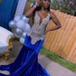 Charming Royal Blue Long Prom Dresses With Beaded,Black Girls Prom Gown Y1630
