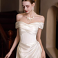Pretty Off The Shoulder Satin Pleated Mermaid Long Wedding Dress SP2020
