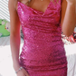 Asymmetrical Shoulder Fuchsia Bodycon Homecoming Dress Y2865