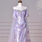 Glitter Lilac Sequin Tulle Beaded Mermaid Slit Evening Dress,Off The Shoulder Tulle Appliques Prom Dress Y8632