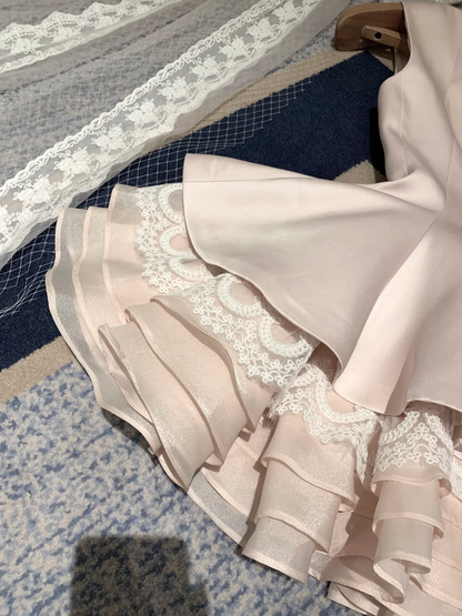 Cute Pink Sleeveless Satin Lace A Line Short Graduation Homecoming Dress Mini Birthday Dress SP2354