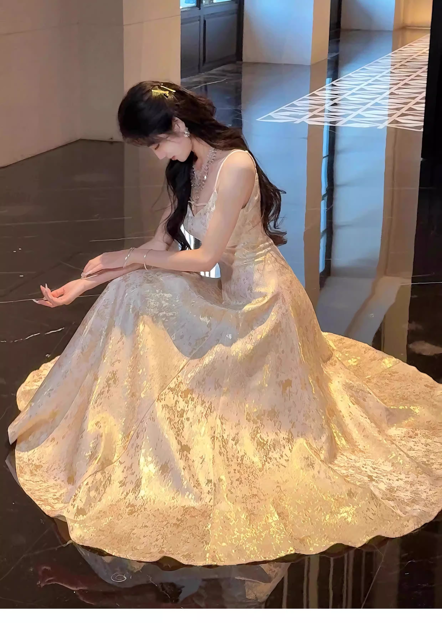 Glamorous Spaghetti Straps V Neck Satin Print Floral Long Party Dress Formal 20th Birthday Outfits SP1979