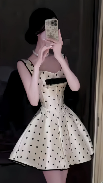 Cute Satin Dots A Line Short Homecoming Dress 21th Birthday Outfits SP149