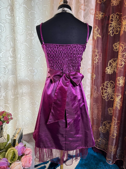 Vintage Spaghetti Straps Purple Satin Lace Short Homecoming Dress Birthday Dress SP85