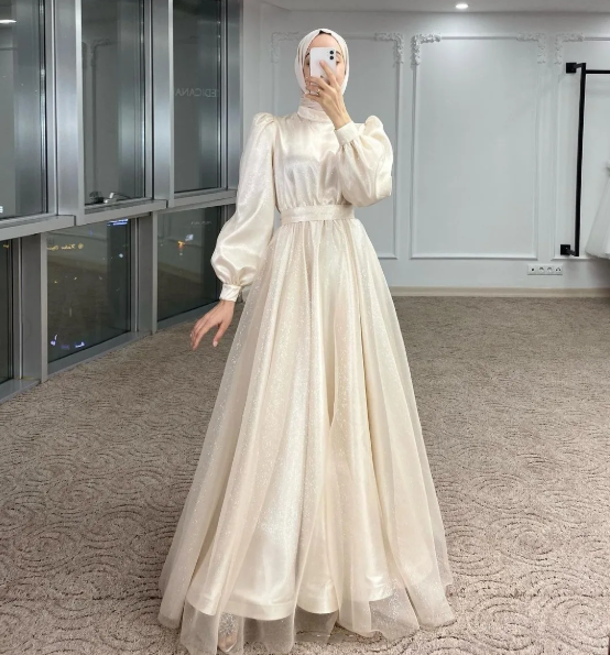 Modest A-line Navy Blue Tulle Long Sleeves Prom Dress,Muslim Dress Y58 –  Simplepromdress