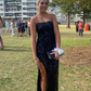 Sequin Sparkling Sheath/Column Navy Blue Prom Dress with Split  Y4181