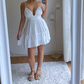 White Spaghetti Straps V Neck Homecoming Dress Y2849