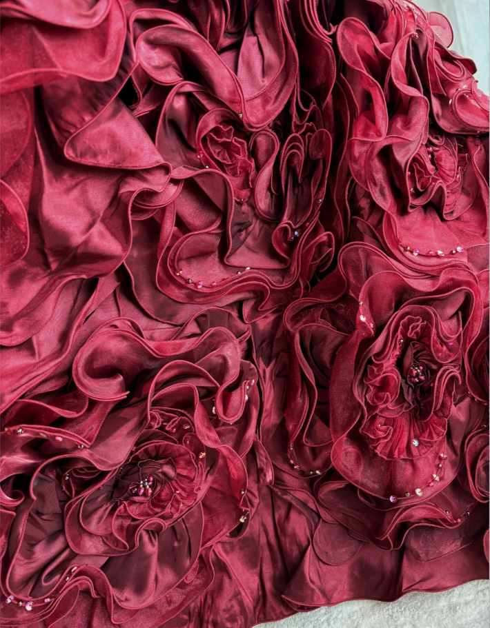 Charming Burgundy One Shoulder Beaded Satin Pleated Flowers Mermaid Long Birthday Prom Dress Party Gown SP1469