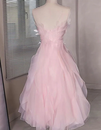 Elegant Pink Strapless A-Line Homecoming Dress Birthday Outfits Y8826