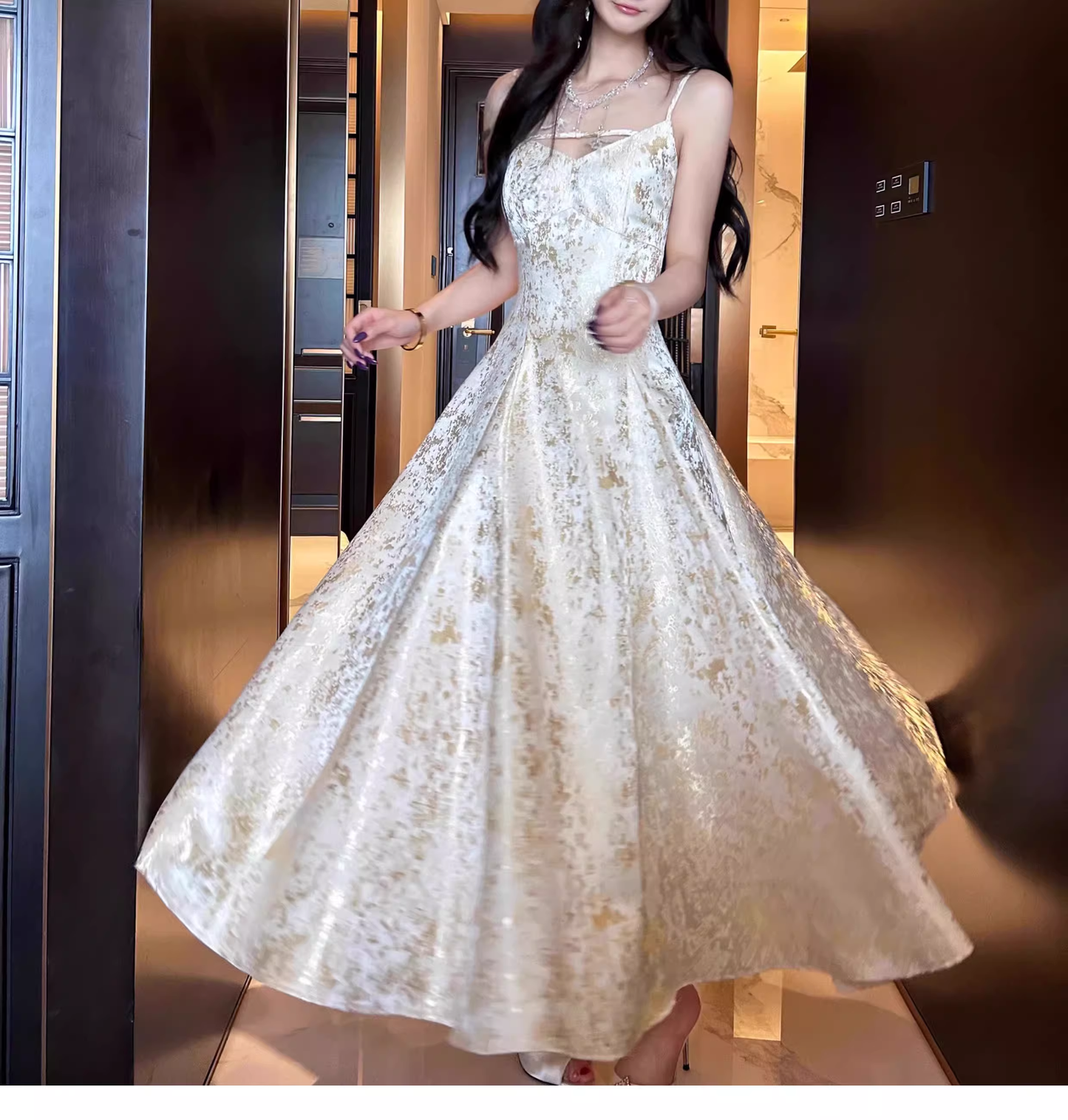 Glamorous Spaghetti Straps V Neck Satin Print Floral Long Party Dress Formal 20th Birthday Outfits SP1979