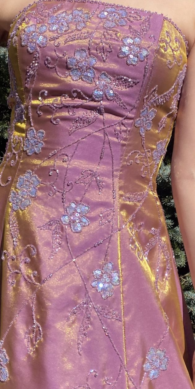 Charming Pink Strapless Satin Sequin Beaded A Line Long Evening Dress Birthday Party Gown SP2129