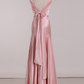 A Line V Neck Bridesmaid Dresses Open Back Stretch Satin Floor Length Prom Dress Y6952