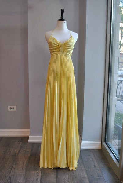 Charming Yellow A-line Pleated Prom Dress,Yellow Graduation Dress  Y7374