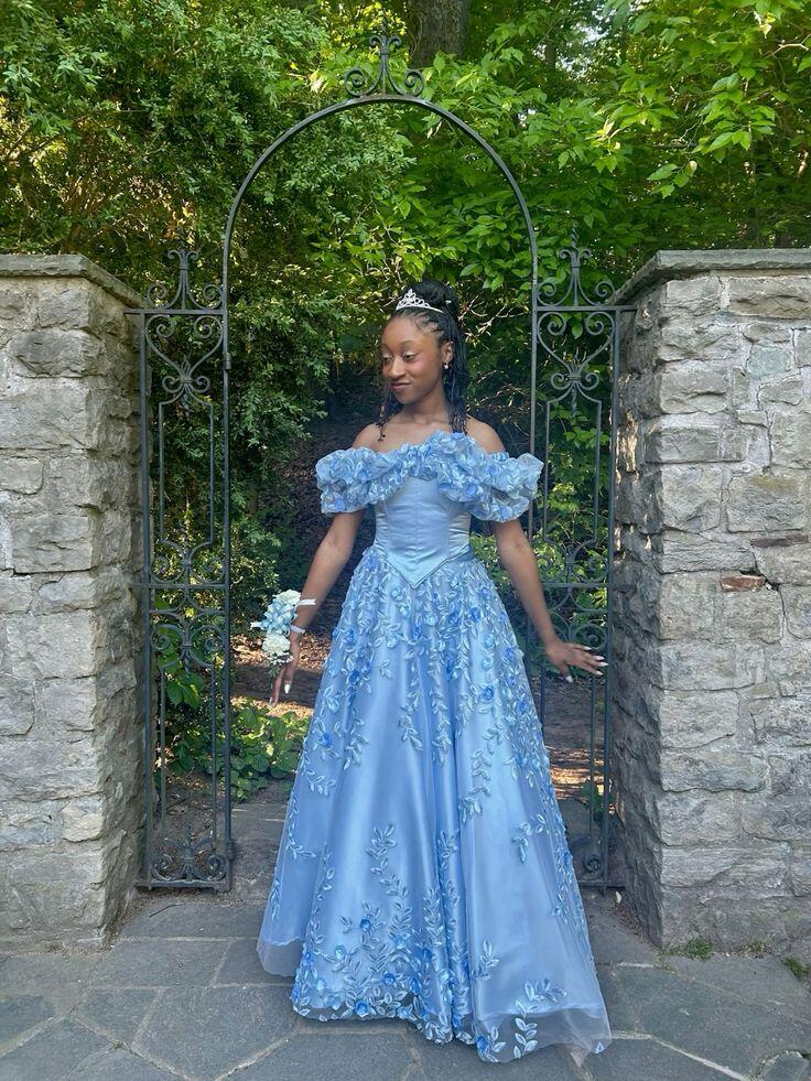 Charming Blue Off The Shoulder Satin Tulle Appliques Long Birthday Prom Dress Party Gown SP4030