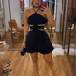 Sexy Black A-line Waist Cutout Homecoming Dress Y2710