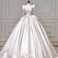 Gorgeous White Satin Lace Appliques A Line Wedding Dress,Formal Prom Dress Y8607