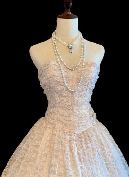 Pretty Sweetheart Neck White Lace Ball Gown Long Birthday Party Dress SP4086