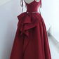 Sleeveless Evening Dress Satin A-Line Spaghetti Strap Square Collar Floor-Length Backless Formal Party Prom Gowns  Y4989