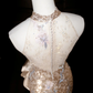 Glitter Champagne Gold Sequin Sheath Prom Dress,Halter Long Evening Dress Y8653