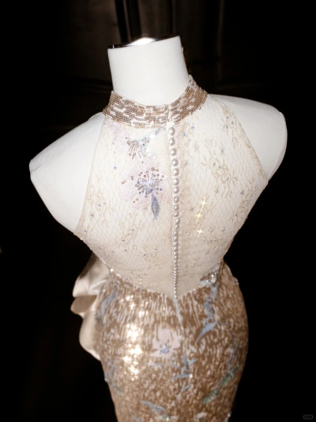 Glitter Champagne Gold Sequin Sheath Prom Dress,Halter Long Evening Dress Y8653