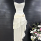 Elegant White Chiffon Mermaid Evening Dress Long Layered Prom Dress Y7716