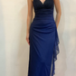 Sexy Halter Ombre Navy Blue V Neck Chiffon Long Prom Dress Party Evening Gown Y7486
