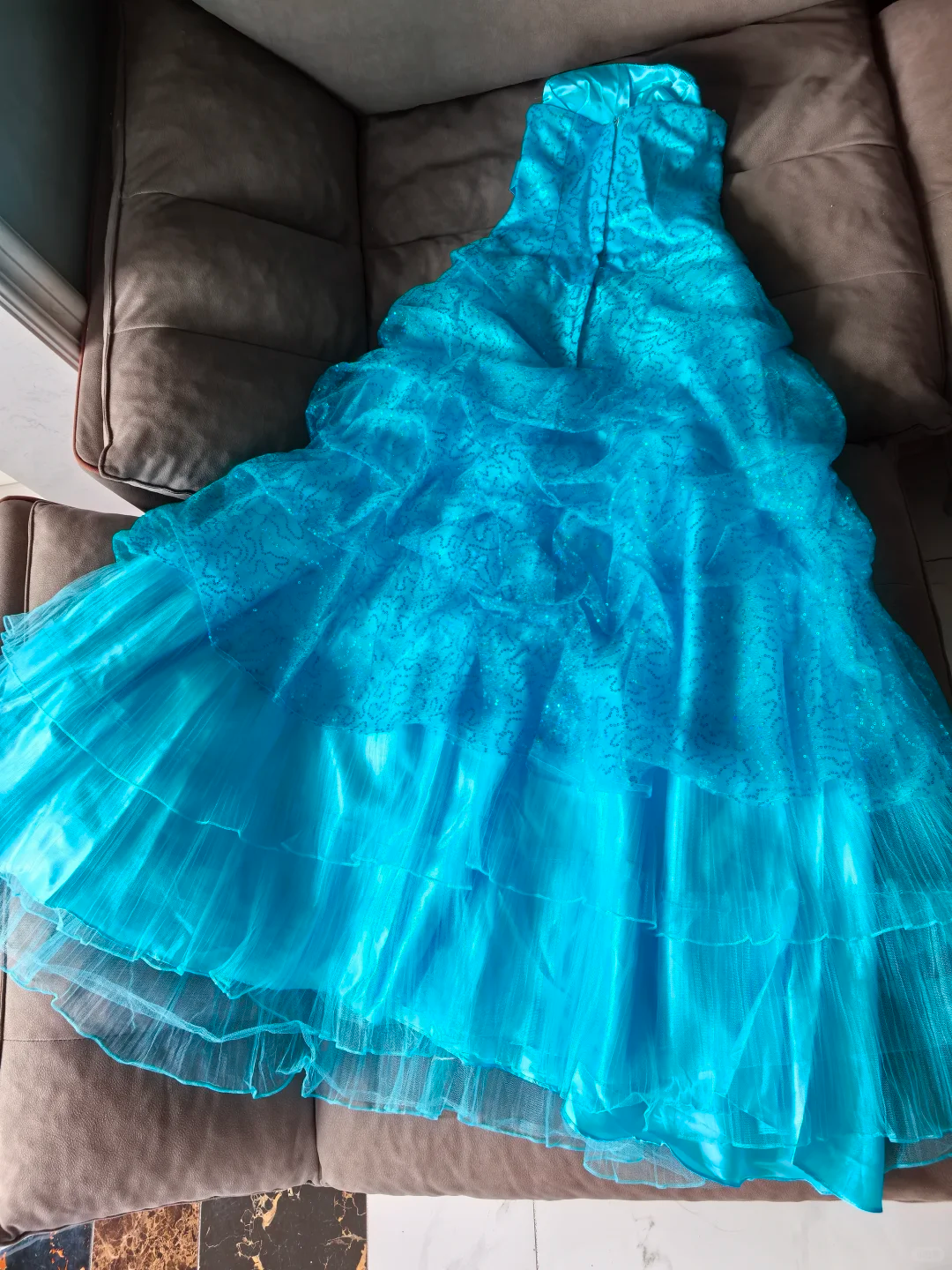 Pretty Strapless Tulle Sequin Ball Gown Long Birthday Prom Dress Party Dress SP2322