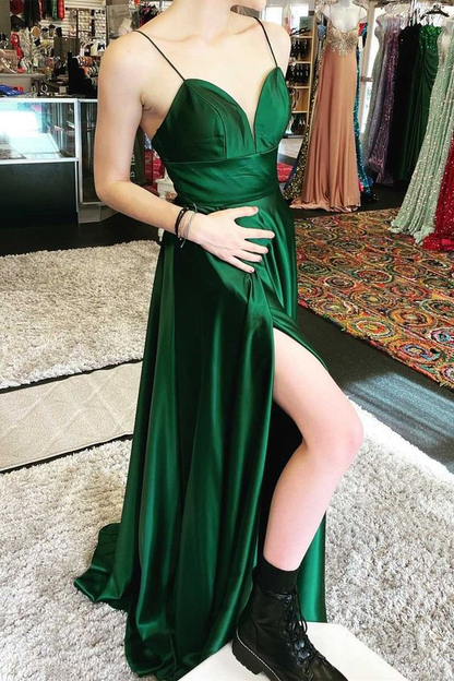 Green V-Neck Empire Waist A-Line Prom Dress with Slit Y5637 Simplepromdress Green V-Neck Empire Waist A-Line Prom Dress with Slit Y5637 Simplepromdress