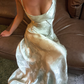 Lavender Satin Print Floral Long Party Gown,Spaghetti Straps Prom Evening Dress Y8100