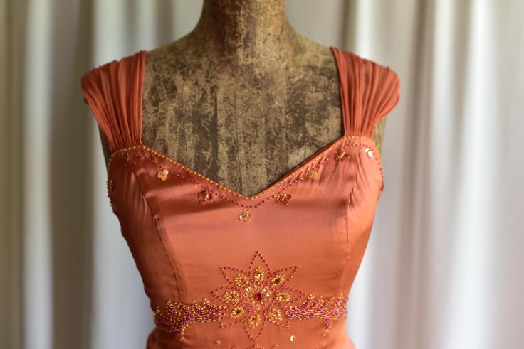 Vintage Orange V Neck Satin Chiffon Beaded Layered Mermaid Party Dress Formal Birthday Prom Gown SP684