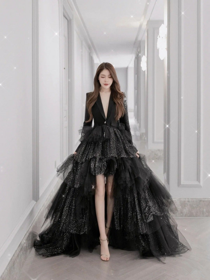 Gorgeous Black High Low Prom Dresses Long Sleeves V Neck Blazer Suits Simplepromdress Gorgeous Black High Low Prom Dresses Long Sleeves V Neck Blazer Suits Simplepromdress