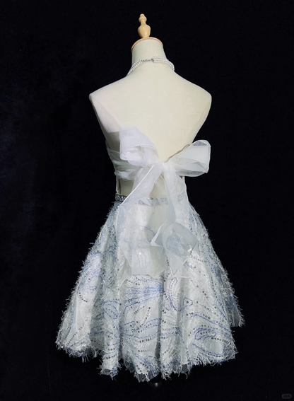 Luxurious Strapless Tulle Sequin Beaded A Line Short Prom Dress White Short Homecoming Dress SP2891