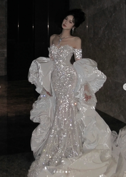 Classy Off The Shoulder Mermaid Evening Dress,White Tulle Sequin Long Party Dress Prom Dress Y8706