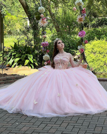 Glamorous Pink Sweet 16 Dress,Pink Ball Gown With Butterflies,Pink Tul Simplepromdress Glamorous Pink Sweet 16 Dress,Pink Ball Gown With Butterflies,Pink Tul Simplepromdress
