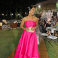 Sexy Strapless A-line Evening Dress Elegant Rose Pink Sleeveless Satin Prom Gown Y5147