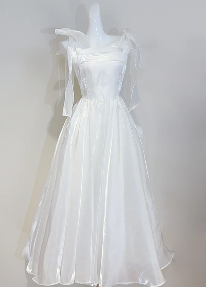 Classy Spaghetti Straps White Organza A Line Princess Birthday Outfits Formal Evening Gown SP625