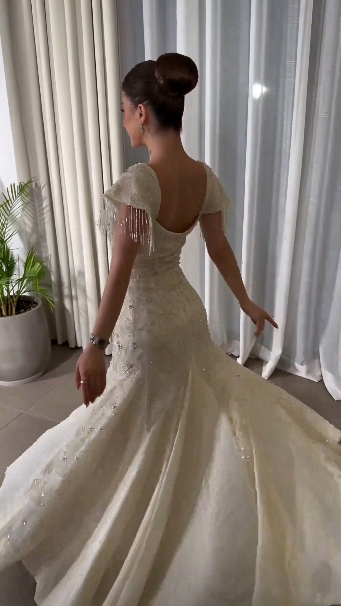 Sexy Off White Chiffon Beaded Mermaid Party Dress Long Birthday Dress SP4283