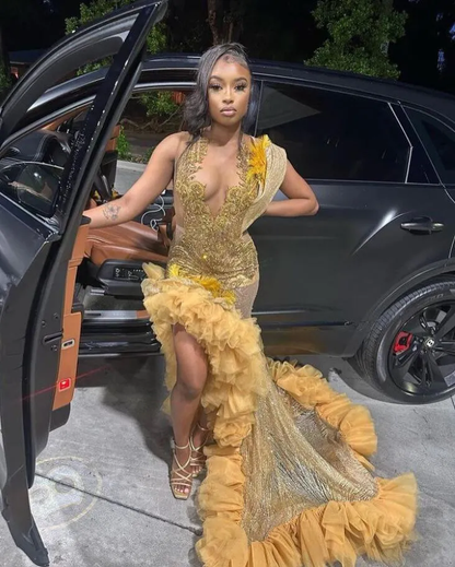 Luxury Gold Beaded Prom Dress for Black Girls Crystal Mermaid Formal E Simplepromdress Luxury Gold Beaded Prom Dress for Black Girls Crystal Mermaid Formal E Simplepromdress
