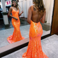 Orange Backless Prom Dress, Orange Mermaid Prom Gown Y2247