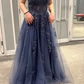 V-neck Sexy A-Line Evening Dress Applique Long Prom Dresses Wedding Guest Dress Y6785