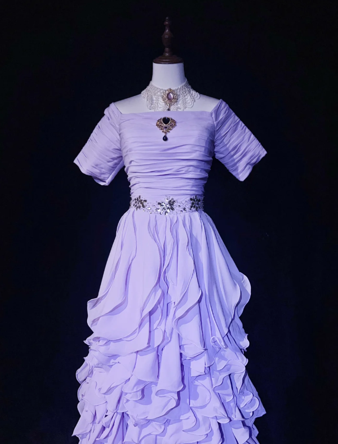 Classy Purple Off The Shoulder Chiffon Ruffle Long Evening Dress Formal 21th Birthday Outfits With Beads SP1969