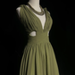 Vintage Olive Green Olive Green V Neck Chiffon Pleated Long Evening Dress Birthday Dress SP1958