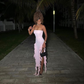 Pink Strapless Ruffle Evening Dress Women Sexy Bodycon Fringe Elegant Sleeveless Backless Holiday Club Party Dress Y6438
