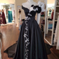 Charming Black A-line Prom Dress With Flowers Y5763